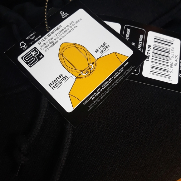 CAT Caterpillar Black & Gold Yellow Men's Hoodie, Sz M NWT - Picture 7 of 9